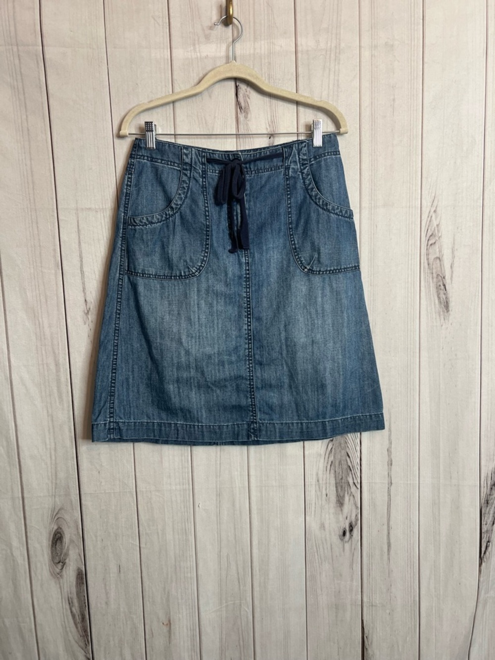 Talbots Denim A-Line Skirt with Drawstring - Blue
